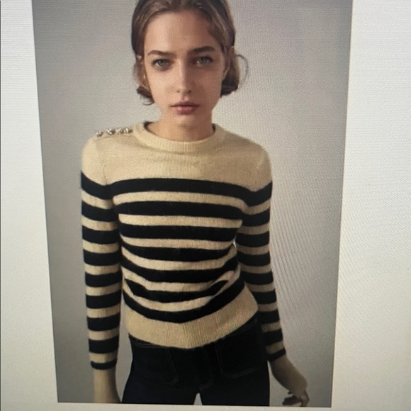 Zara Sweaters - Zara Strip Sweater with rhinestone Buttons alpaca blend SzL